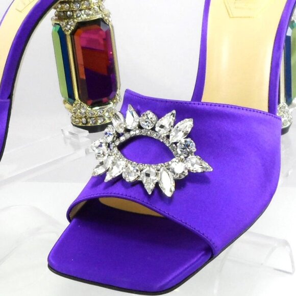 NIB$750 Nalebe Eureka Aurum Crystal-Embellished Mules Jewel Heels Slip-on Sandal - Picture 13 of 16